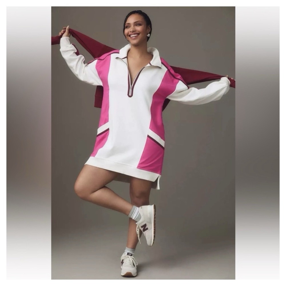 Daily Practice Anthropologie Pink Zip Sporty Colorblock Twofer Dress Size M NWT